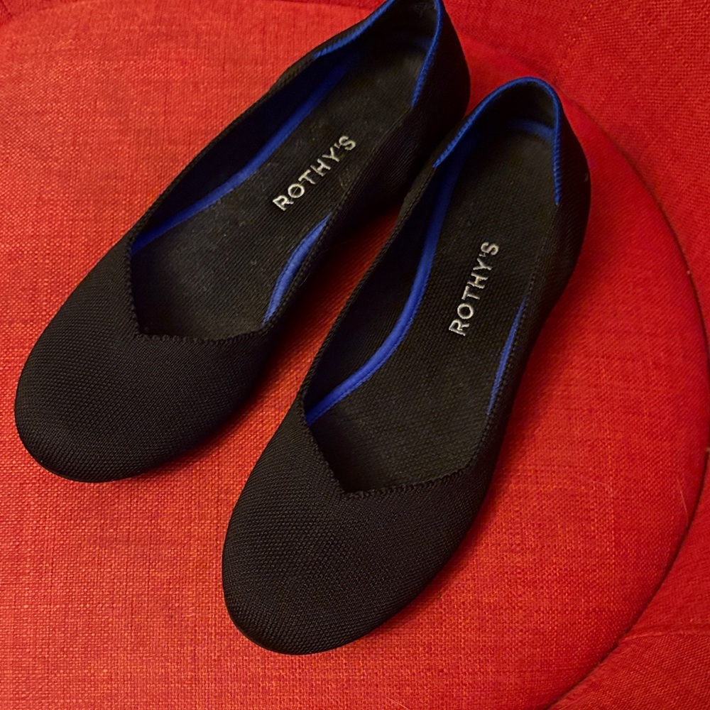 Rothy's Black Ballet Flats with Blue Trim